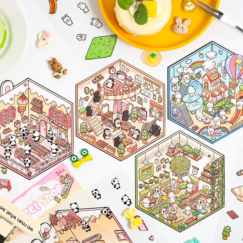 Warm Story DIY 3D Sticker Collection — 4 Cute Miniature Scenes
